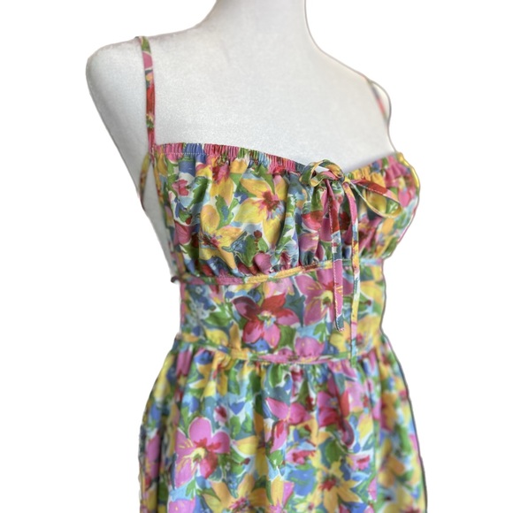 Allover Floral Print Knot Front Ruched Bust Tie Backless Cami Dress - Picture 14 of 15
